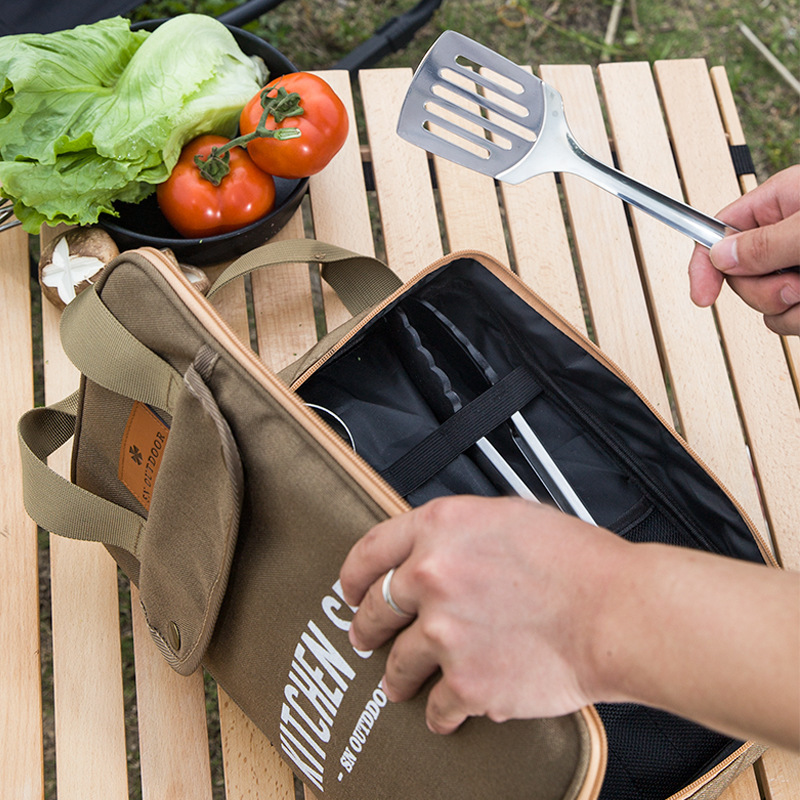 Camping Cooking Accessories Set - 8-teiliges Camping-Kochgeschirr-Set Tragbare Tasche Outdoor-Reise-Utensilien Aufbewahrungstasche