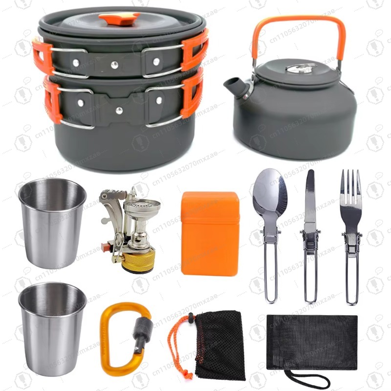 Camping Cooking Accessories Set - 10-teiliges Outdoor-Kochgeschirr-Set aus Aluminium: klappbar, tragbar,