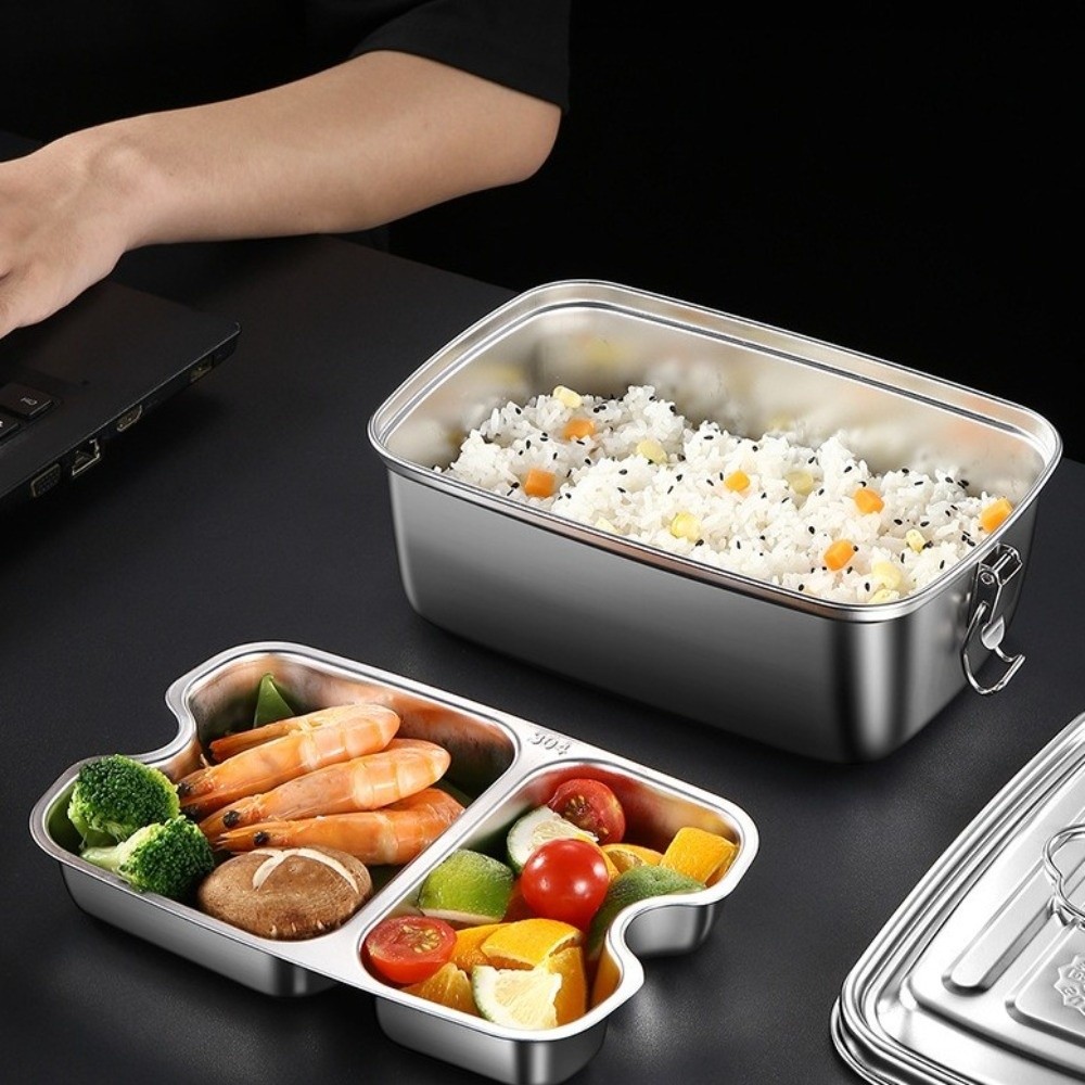 Camping Cooking Device - Doppelschichtige Lunchbox aus Edelstahl, geteilt, auslaufsicher,