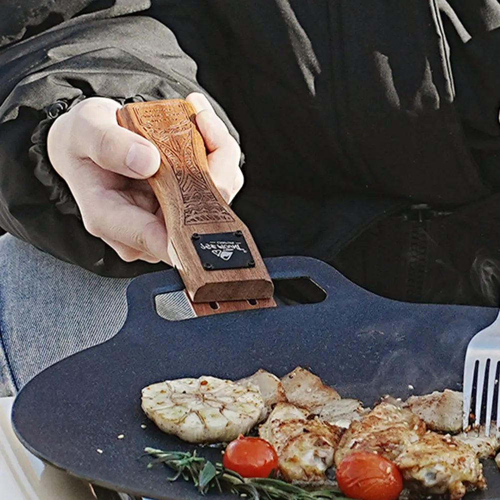 Camping Cooking Disc - Outdoor-Grillpfanne aus Naturholz mit abnehmbarem, hitzebeständigem
