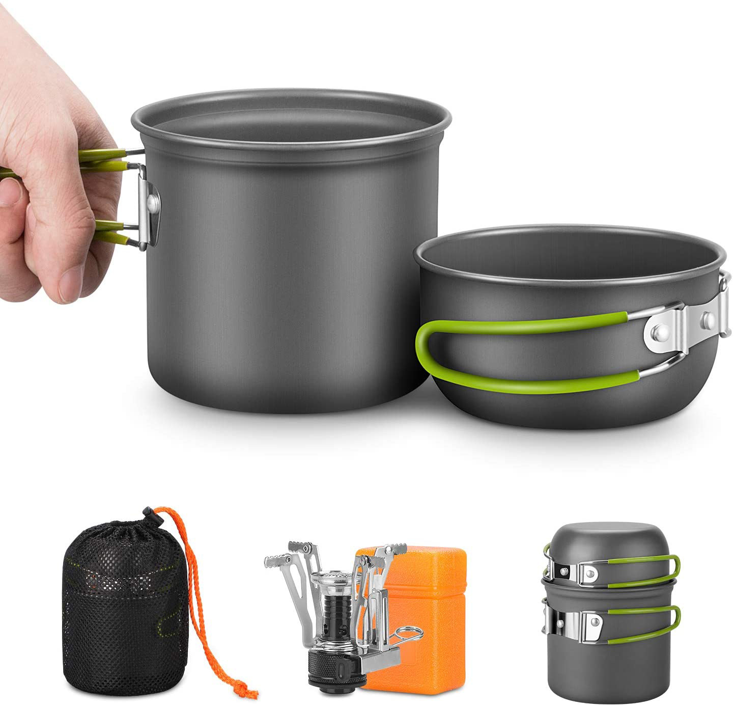 Camping Cooking Kit Box - Camping-Kochgeschirr-Set mit Herd, Outdoor-Kochset mit Messer,