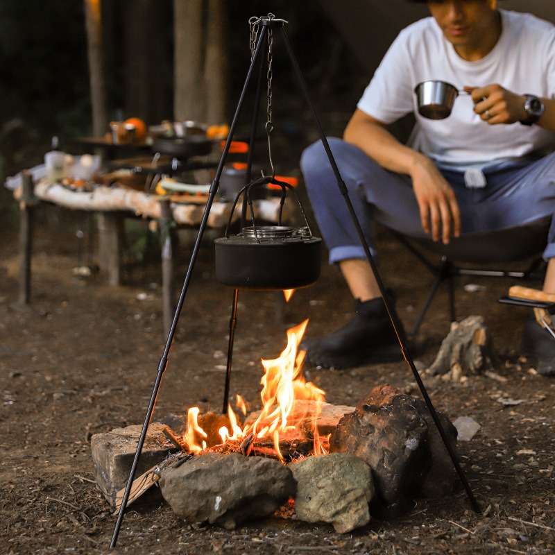 Camping Cooking Pot Tripod - Tragbares Outdoor-Kochstativ Dreieckige Stütze Aluminiumlegierung Kochtopfrahmen