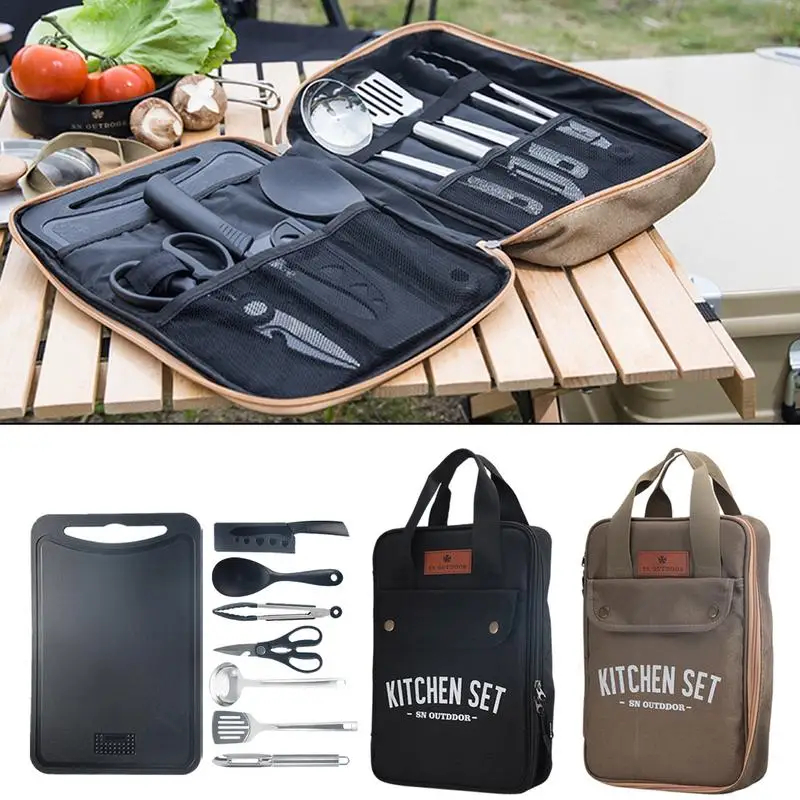 Camping Cooking Accessories Set - 8-teiliges Camping-Küchen-Kochgeschirr-Set Tragbares Outdoor-Reise-Utensilien-Set Edelstahl Koch-