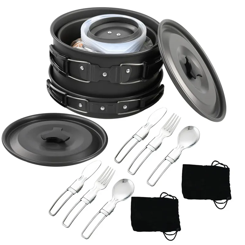 Nesting Camping Cooking Set - Tragbares Camping-Kochgeschirr-Set, ineinandersteckbares Design, Outdoor-Kochtopf für