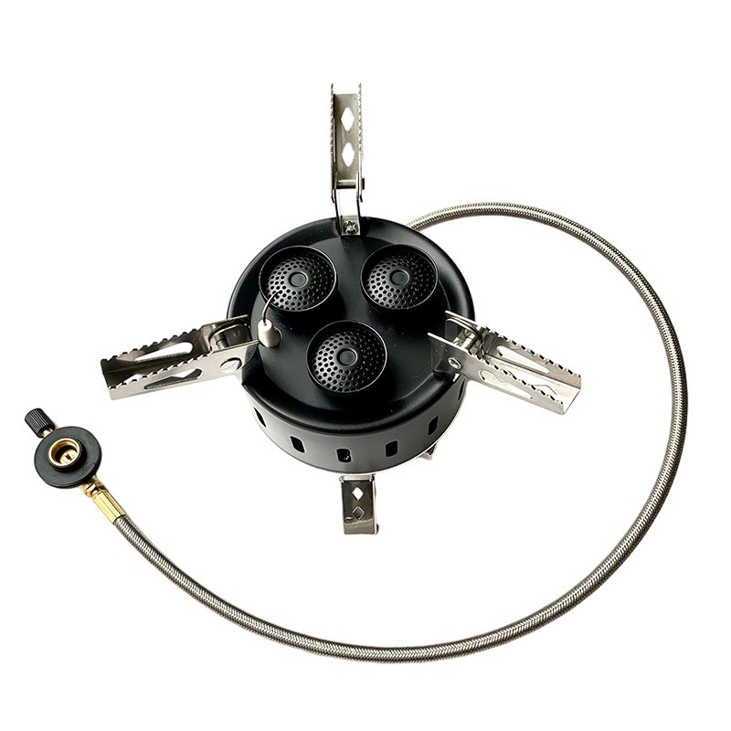 Camping Cooking Gas Stove Portable Tool - Tragbarer 3-Brenner Windgeschützter Butan-Gaskocher Faltbarer Outdoor-Camping-Picknick-Kocher