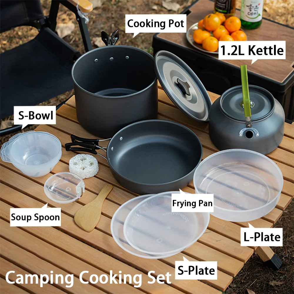 Nesting Camping Cooking Set - Großes Antihaft-Camping-Kochset für 3-4 Personen Tragbares