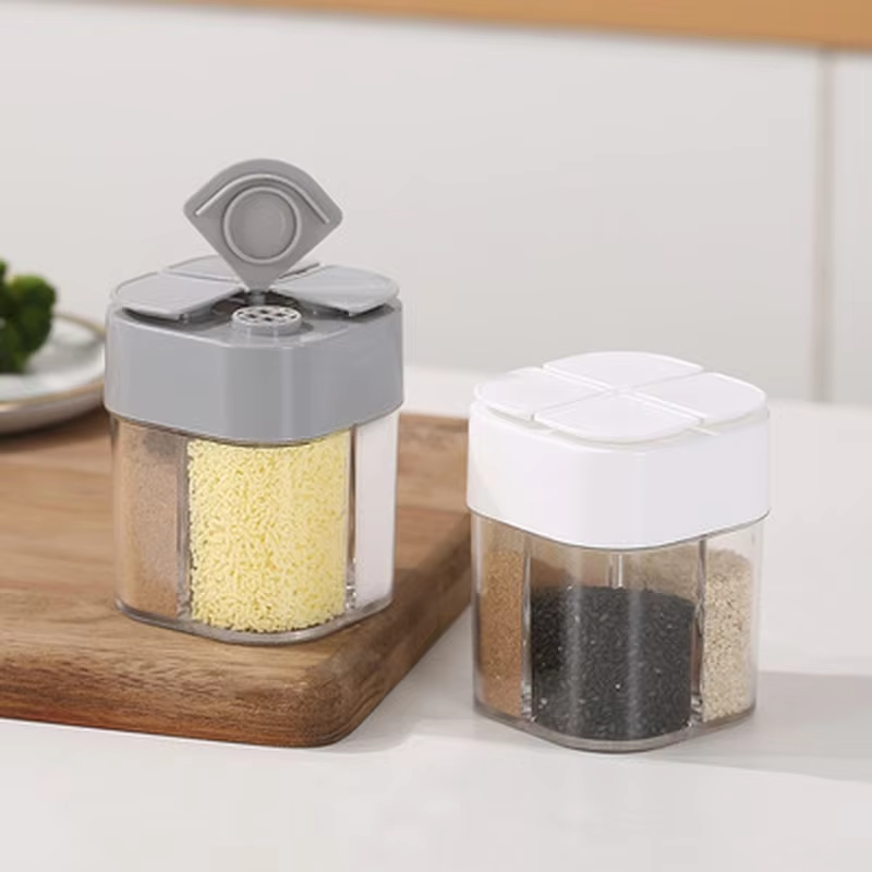 Camping Cooking Kit Box - 4-in-1-Kunststoff-Gewürzspender für Camping mit dichtem Deckel,