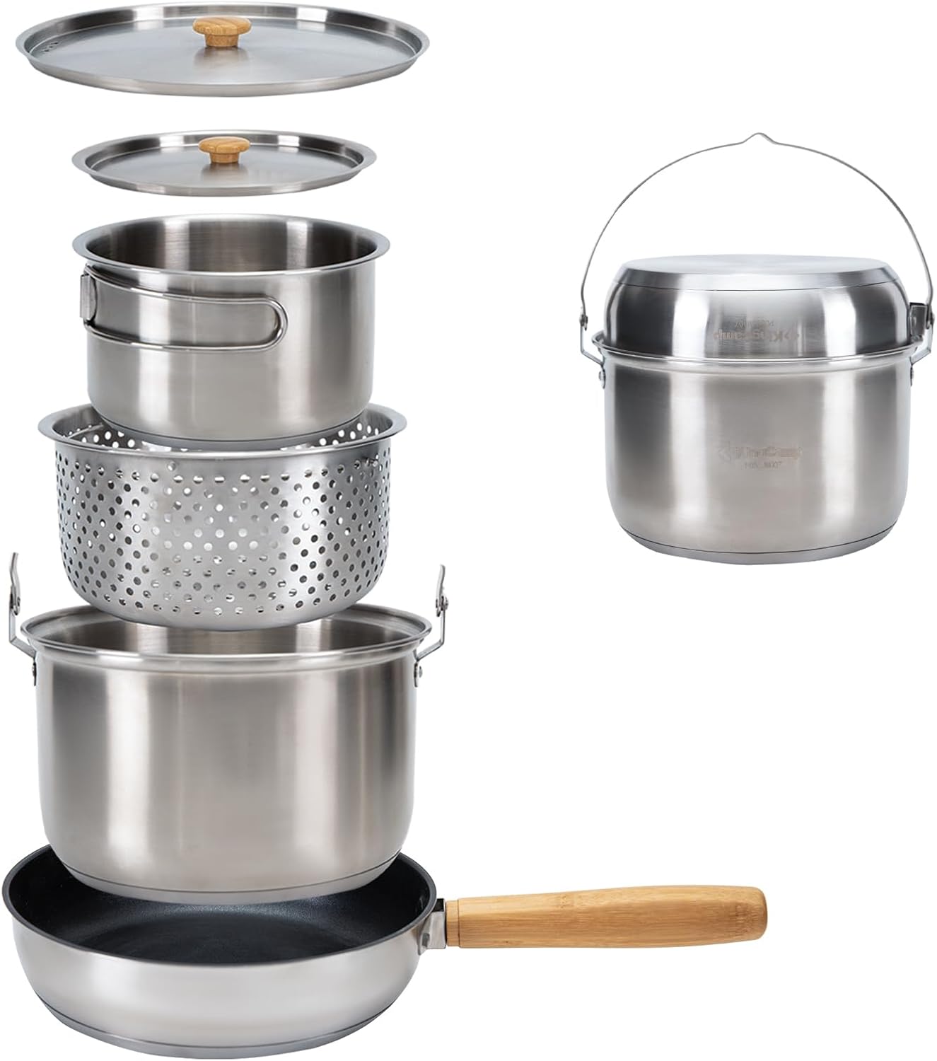 Camping Cooking Kitchen Set - 304 Edelstahl Camping-Kochgeschirr-Set - Töpfe, Pfanne