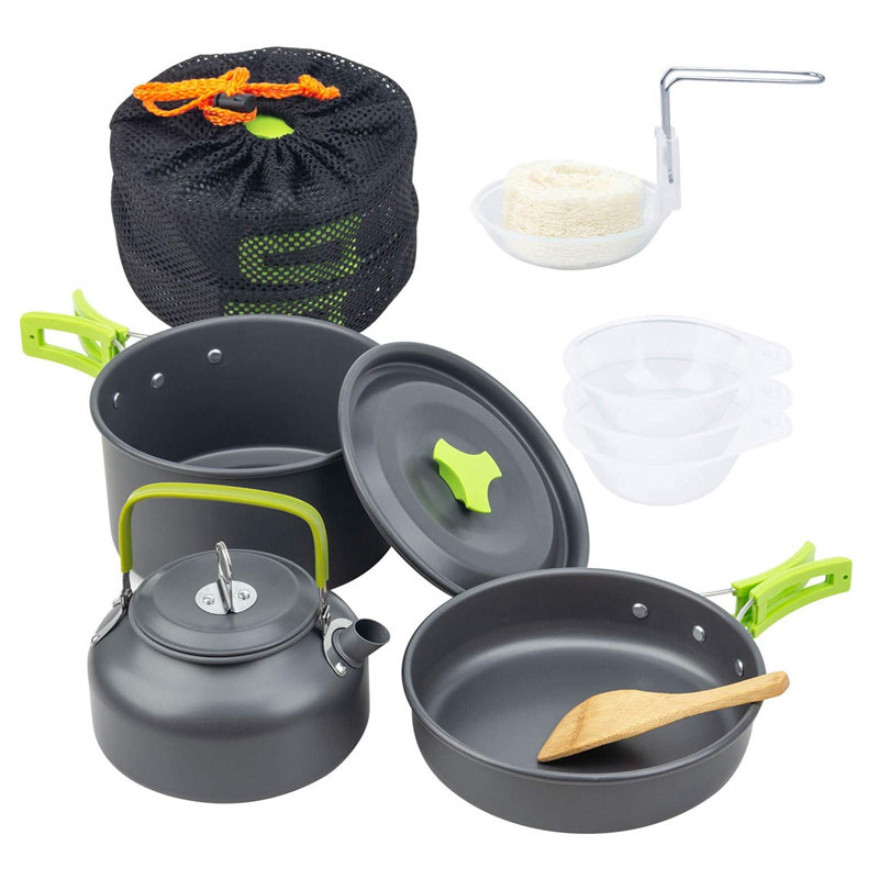 Camping Cooking Kit Box - Outdoor Camping Kochgeschirr Kit Aluminium Kochtöpfe