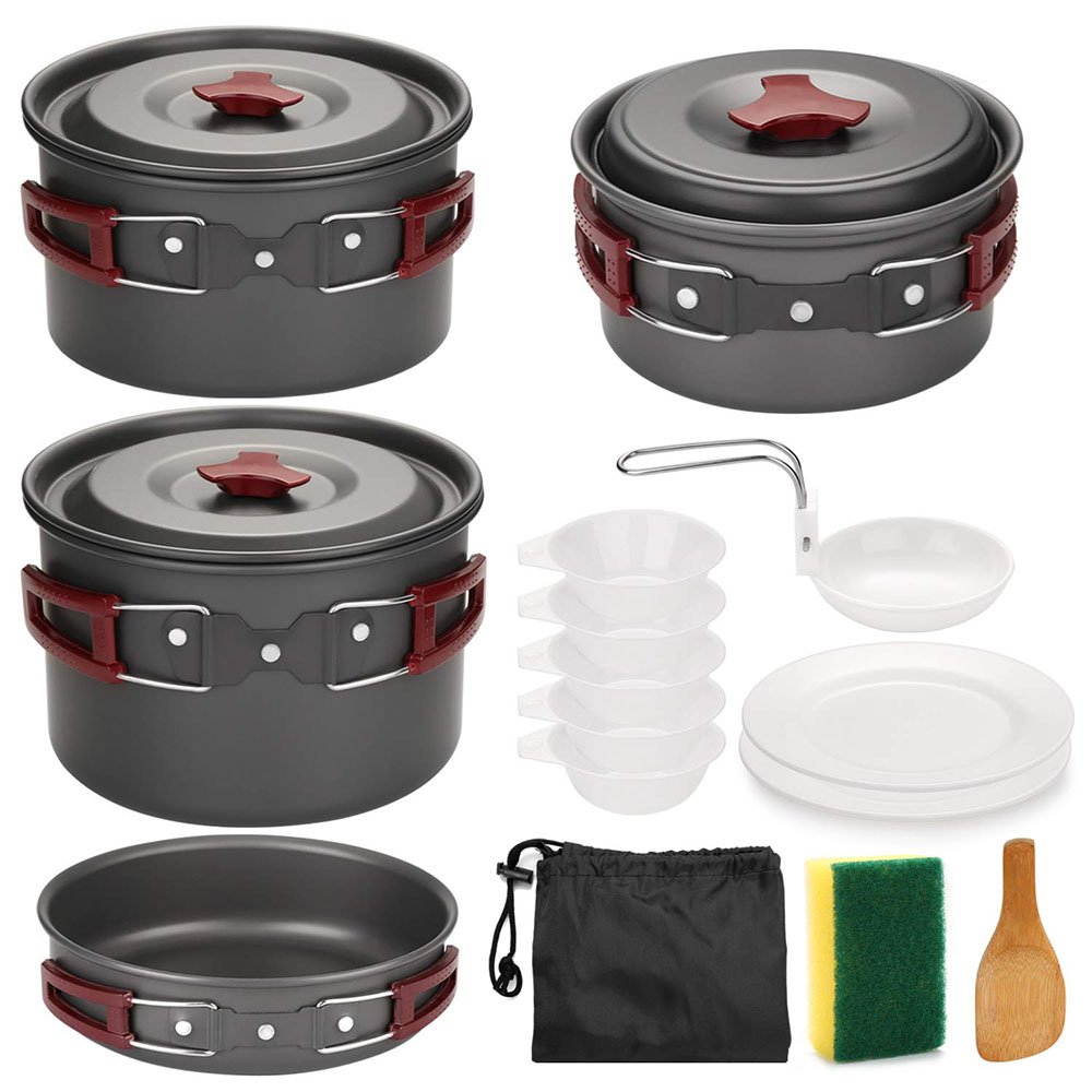 Camping Cooking Accessories Set - Outdoor-Camping-Kochgeschirr-Set, antihaftbeschichtet, Camping-Pfannen, leichtes Kochset, Pfannen