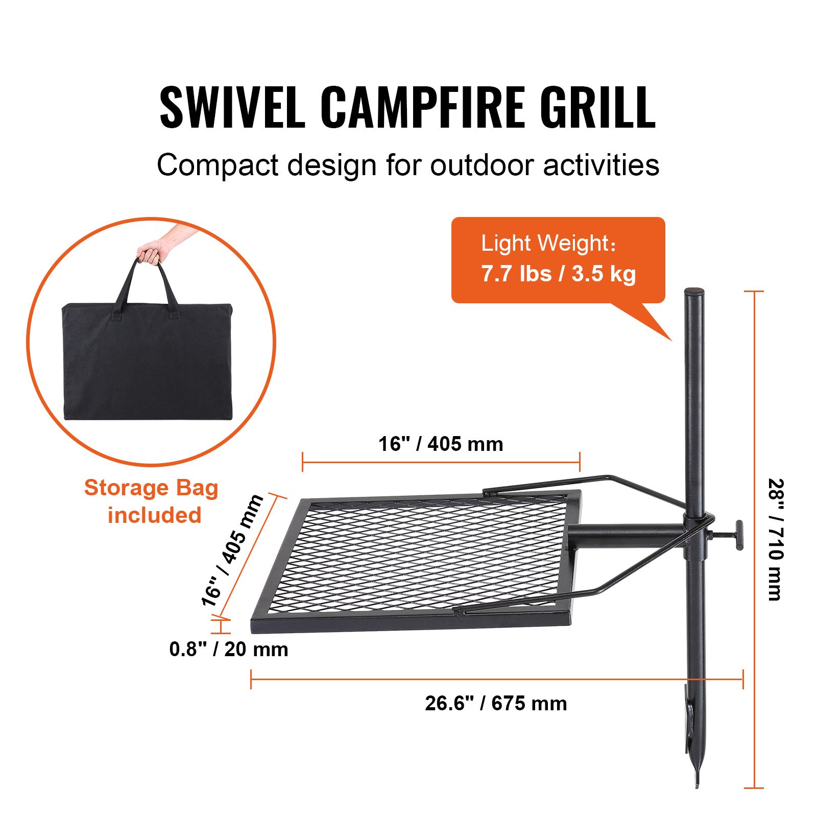 Camping Cooking Open Fire - Drehbarer Lagerfeuergrill, Grillrost für Feuerstellen, Hochleistungs-Stahlgrillroste,