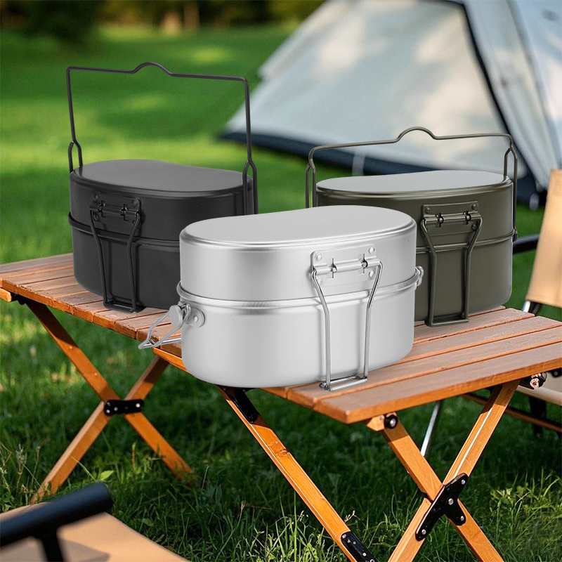 Camping Cooking Kit Box - Outdoor CampingMessKit, multifunktional, richtige Größe, Aluminiumlegierung,