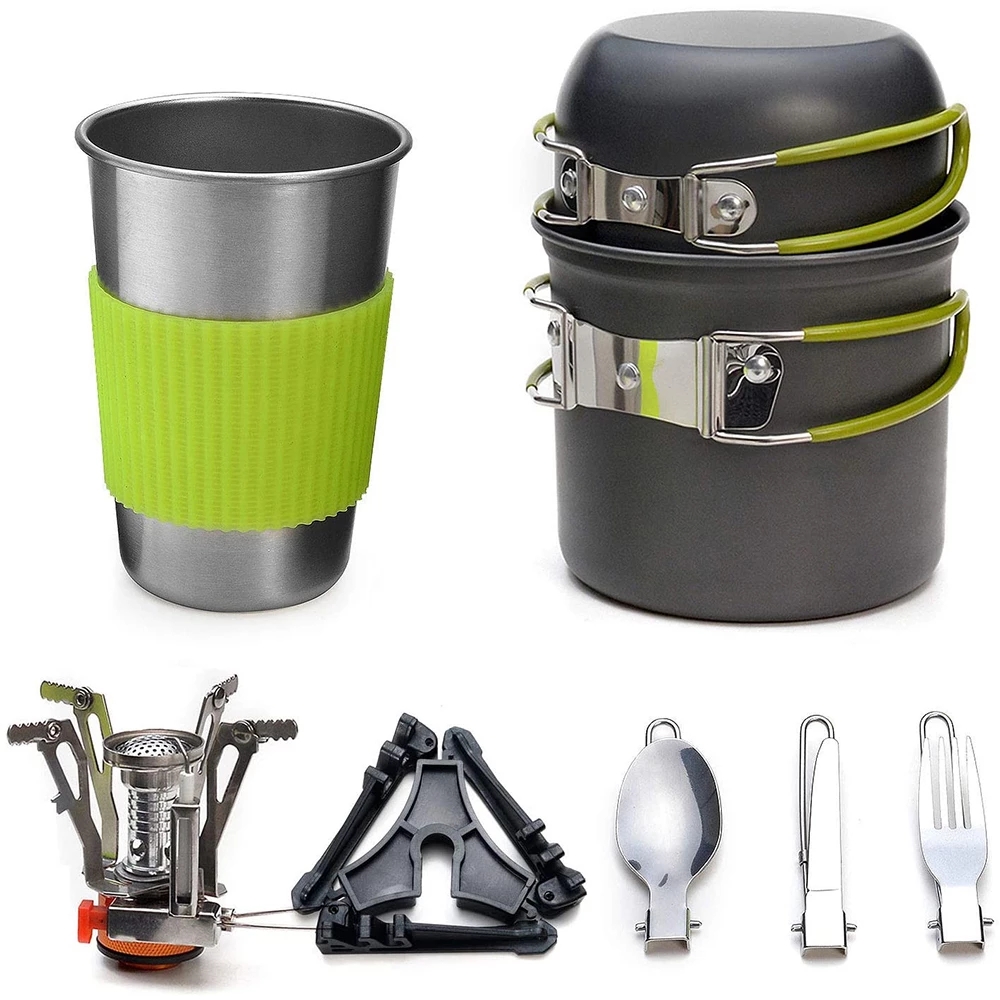 Camping Cooking Accessories Set - Camping-Kochgeschirr-Set mit Herd, Outdoor-Kochset, Outdoor-Topf, Reisen,