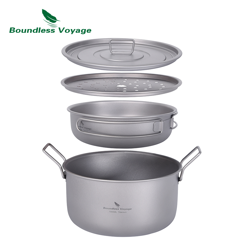 Camping Cooking Accessories Set - Boundless Voyage Camping-Kochtopf, multifunktionaler Titan-Dampfgarer, Suppentopf,