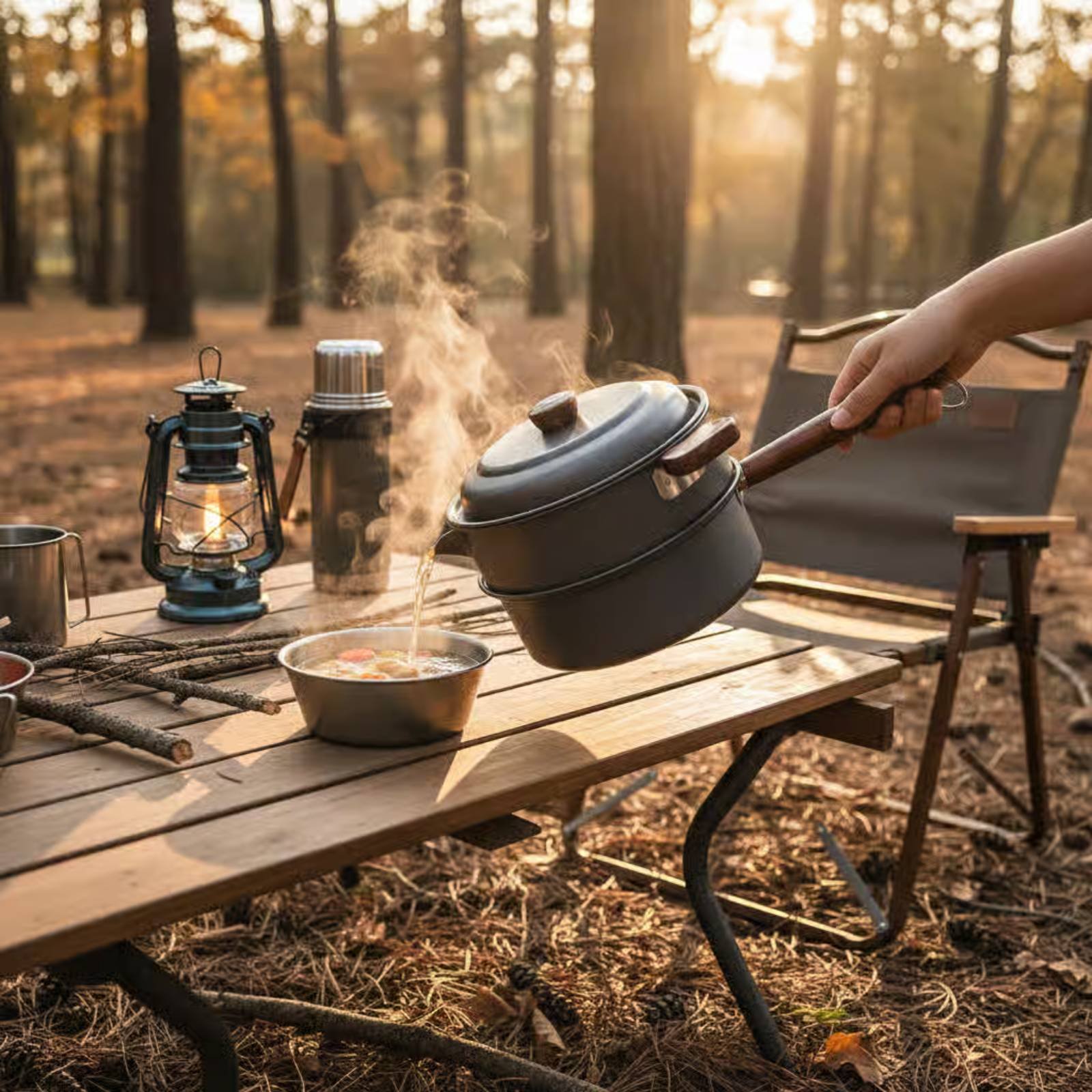 Nesting Camping Cooking Set - 3L Outdoor-Kochtopf, leichter Camping-Dampfgarer, tragbares Outdoor-Kochset,