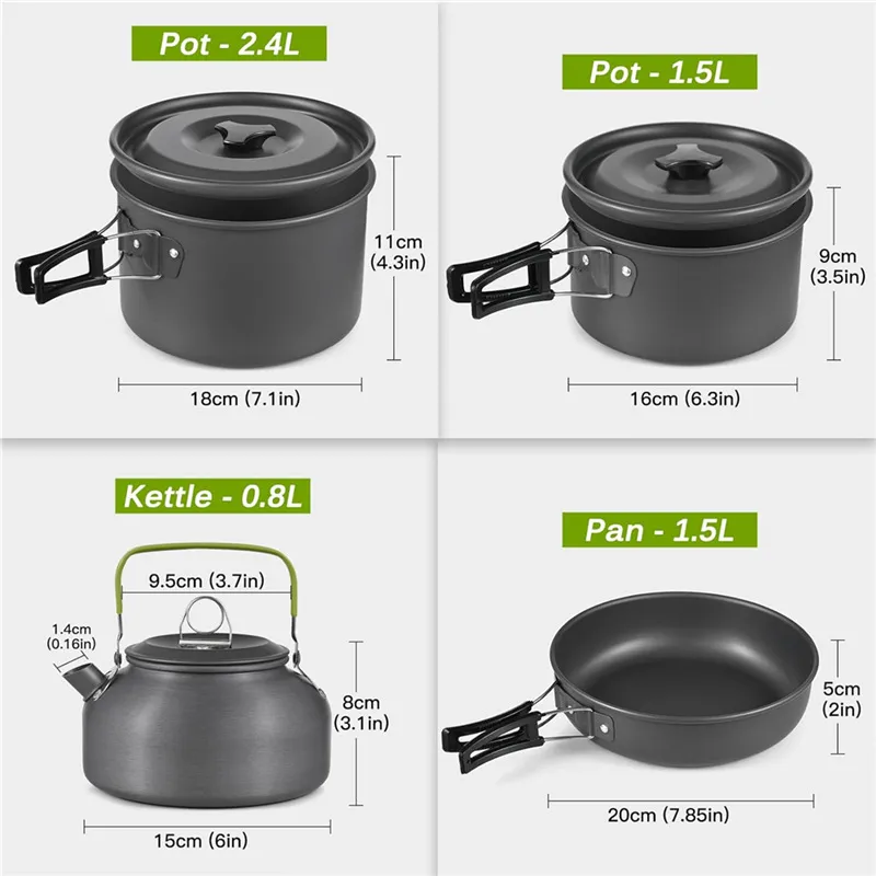Tragbares Camping-Kochgeschirr – Nesting Camping Cooking Set Bewertung und Preis